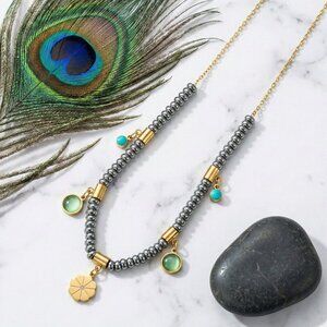 18K Gold Plated Stainless Steel Two-Tone Boho Floral Enamel Charm Necklace Gift